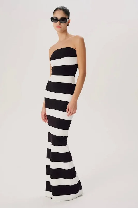 Lehua Knit Dress Black and White Stripe Trend Driven Wardrobe