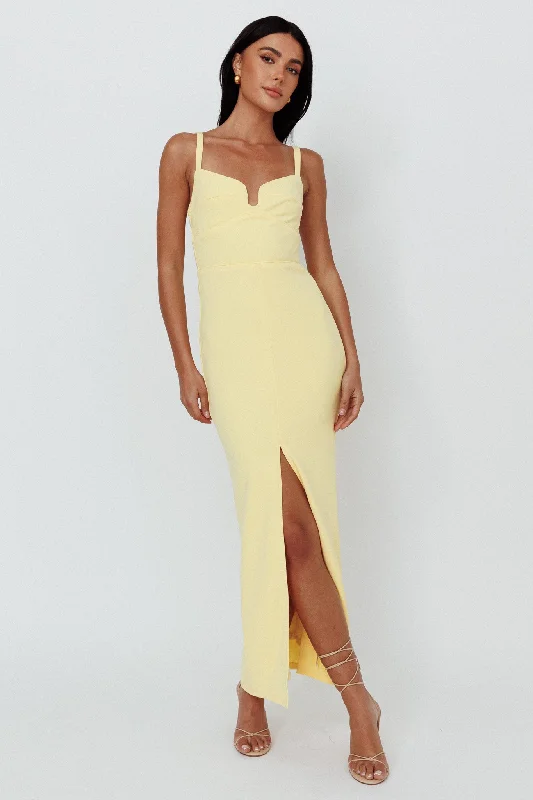 Love To Love Front Split Maxi Dress Lemon Limited Time Deal