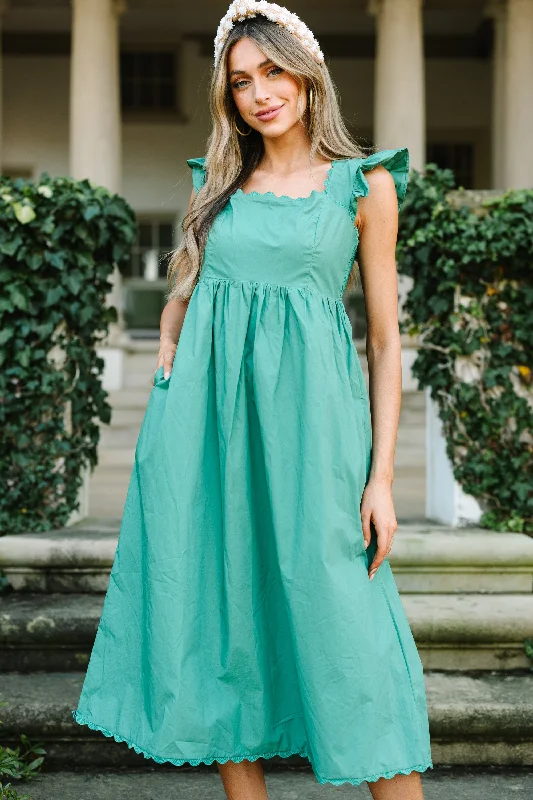 Doing It All Green Ruffled Midi Dress Crazy Discounts, Hurry Up