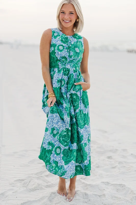 All Together Now Green Floral Midi Dress Dreamy Aesthetic