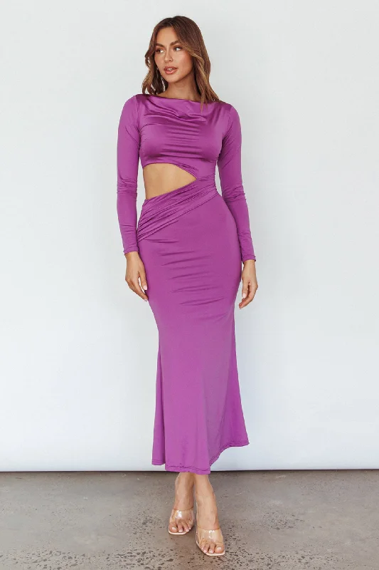 Rajah Long Sleeve Cut-Out Midi Dress Purple Colorful Clothing