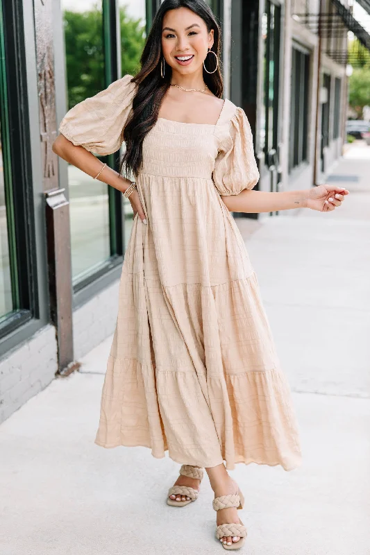 Think About It Taupe Brown Midi Dress Style Breakthroughs