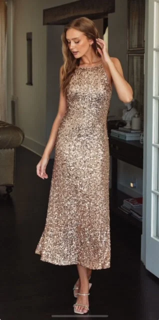 Champagne Sequin Open Back Dress Fashion Sale