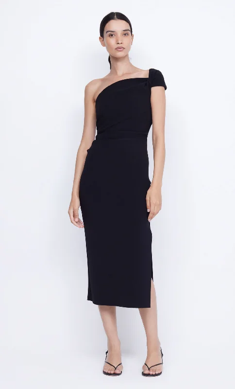 ELEA ASYM MIDI DRESS - BLACK Dreamy Aesthetic