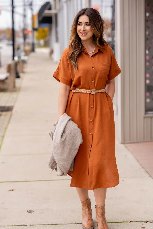 Button Up Short Sleeve Midi Dress Fashion Sale