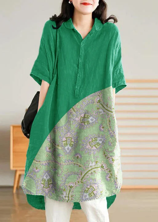 Jade  green cashew nuts Linen Women Casual Linen Shirt Dress Fashion Sale