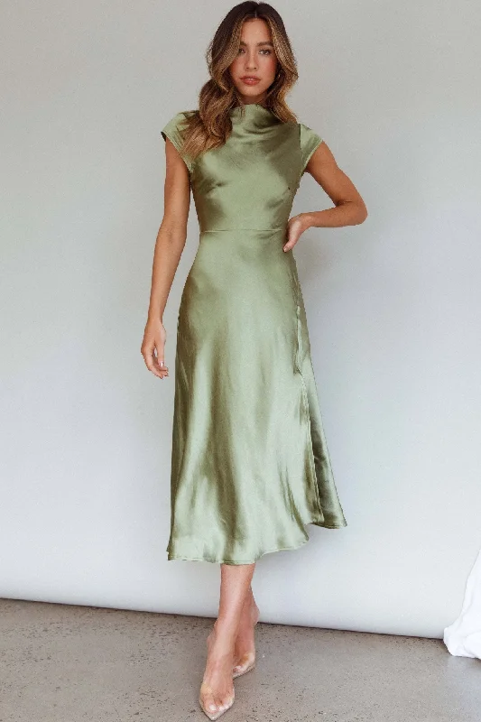 Lucinda Twist Back Midi Dress Olive Exclusive Discount