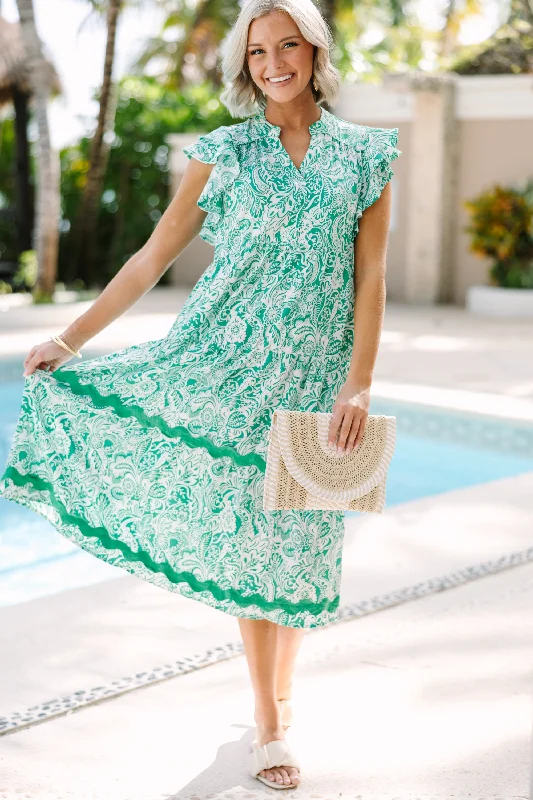 Sweet New Day Green Paisley Rickrack Midi Dress Brand Name Clothing Discount Extravaganza