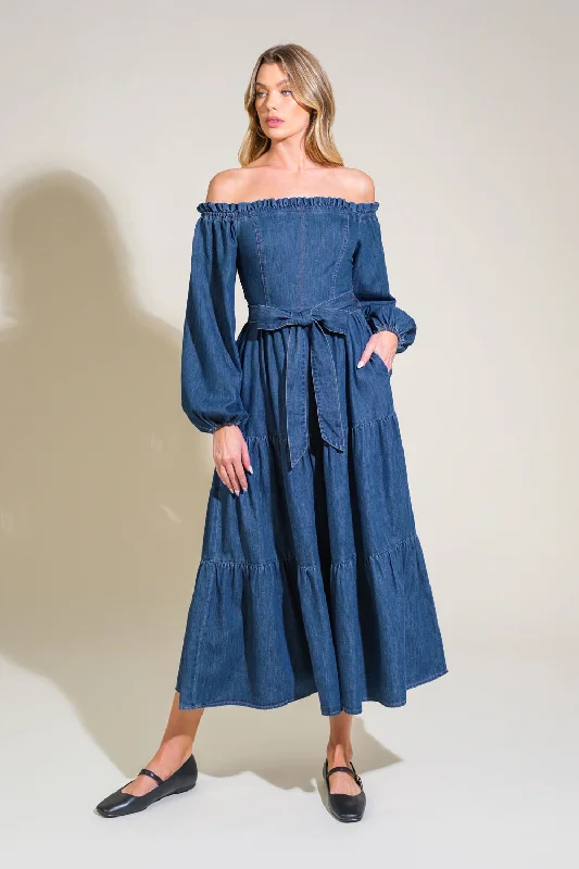 ARTISTIC IMPULSE DENIM MIDI DRESS Disco - Inspired Retro Dance Look