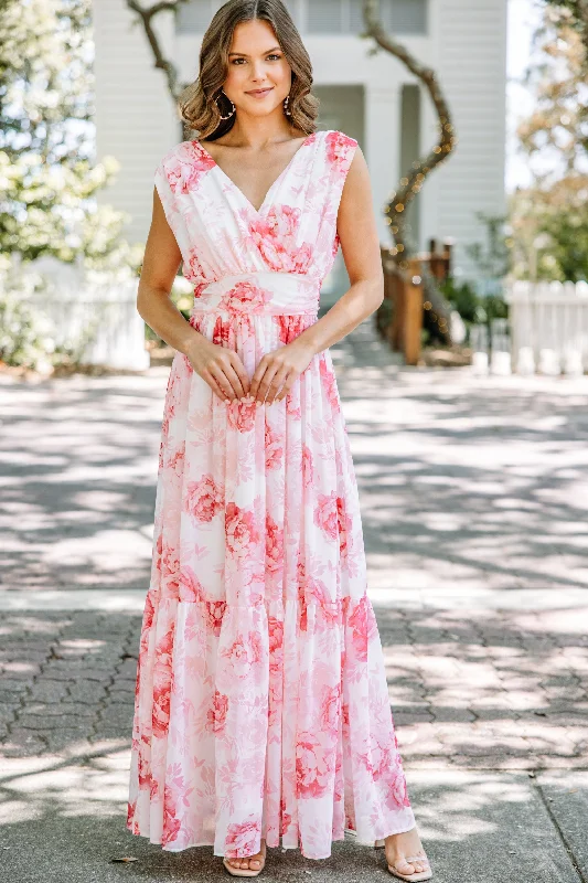 Feeling Speechless Pink Floral Maxi Dress Vintage Elegance