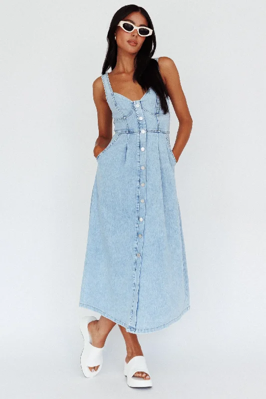 Pixie Dust Button Front Midi Dress Denim Blue Trend Setting Threads