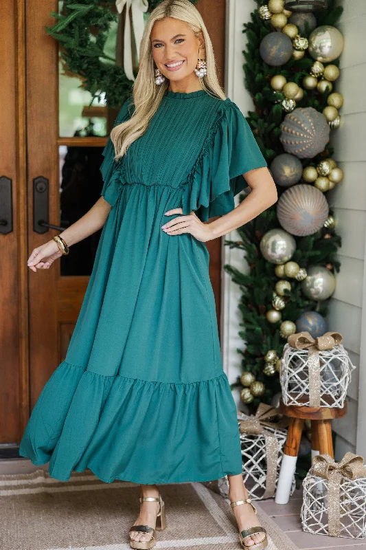 All The Good Emerald Green Ruffled Midi Dress Grab Romantic Date - Night Styles Now