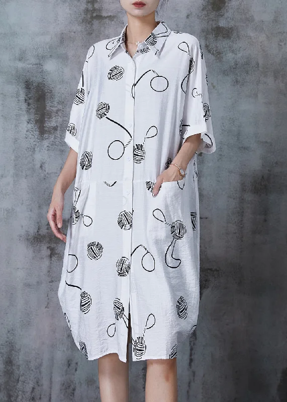 Fitted White Oversized Print Cotton Shirt Dresses Summer Weekend Special