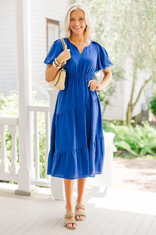 It's Meant To Be Sapphire Blue Tiered Midi Dress Discover Now