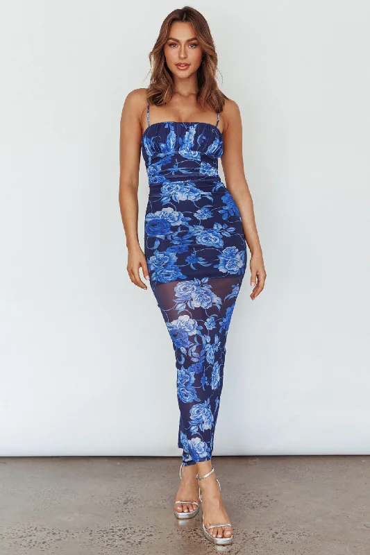 Zosia Ruched Maxi Dress Floral Navy Massive Selection Sale