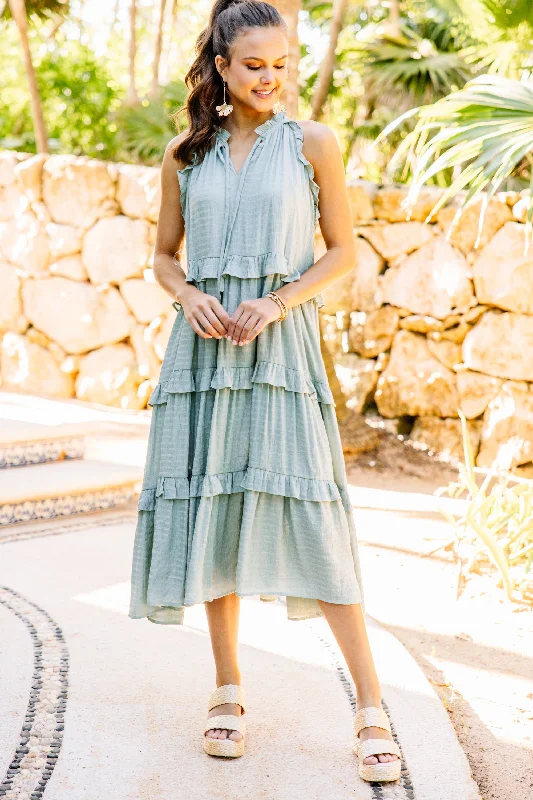 Pursue Perfection Sage Green Ruffled Midi Dress Trendy Pulse