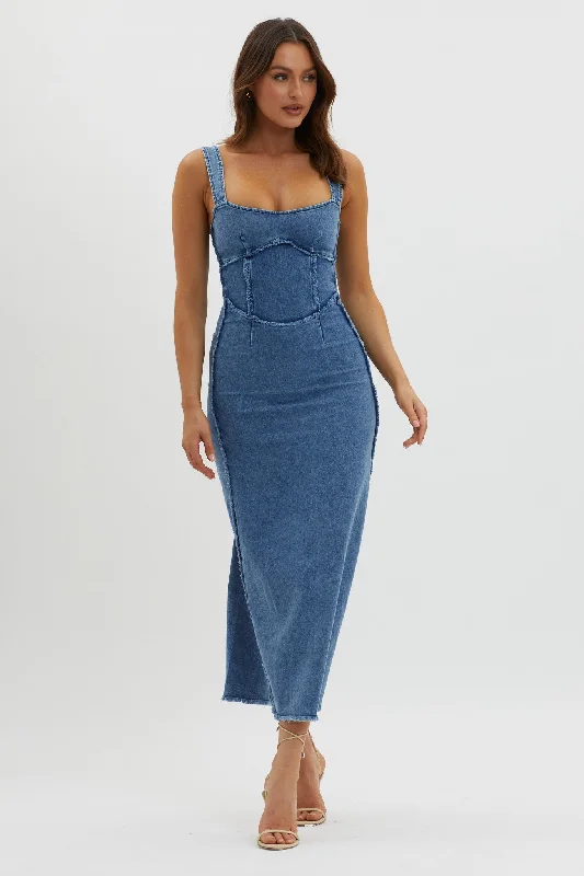 Shenae Raw Edge Bodycon Dress Denim Minimalist Chic