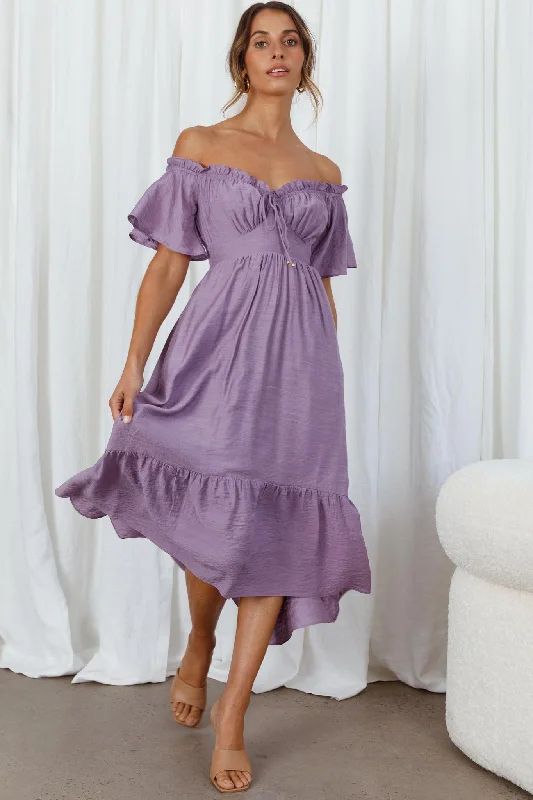 Dandelion Off-Shoulder Tied Back Midi Dress Purple Everyday Wear