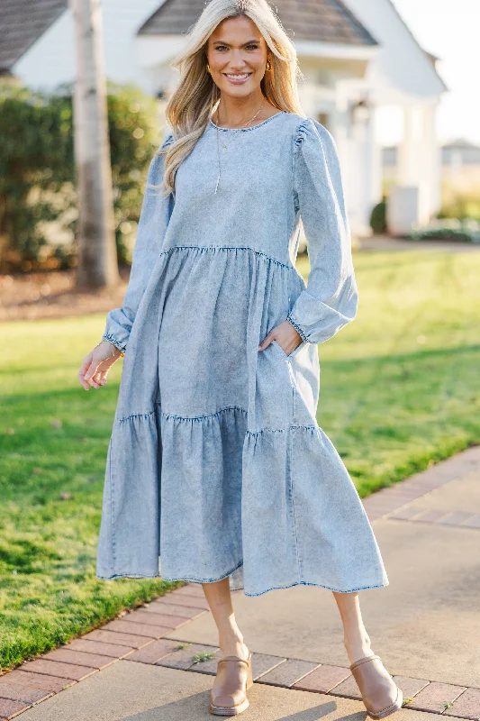 Take Your Chance Denim Blue Midi Dress Vintage Charm