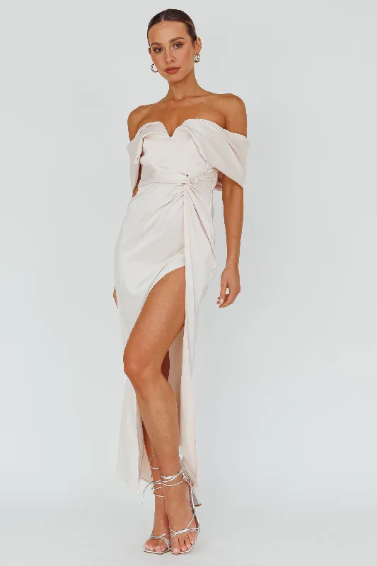 Amaryllis Off-Shoulder Twist Maxi Dress Pearl Timeless Elegance Redefined