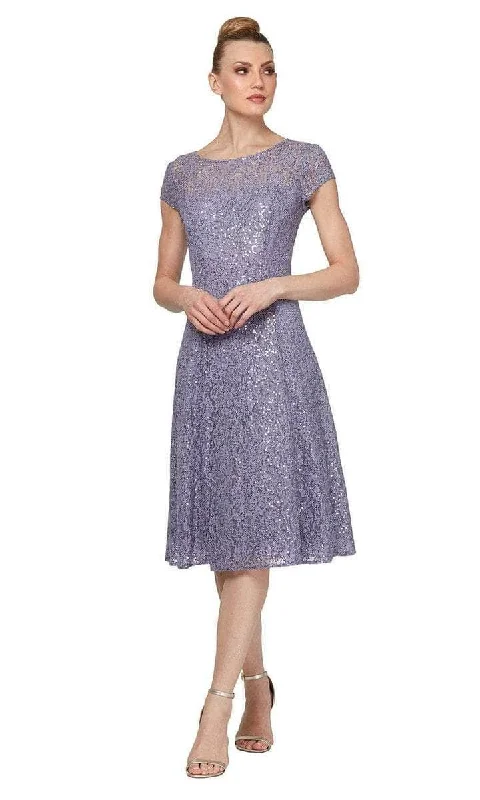 SLNY - 9119129 Embroidered Scoop Neck Tea Length Dress First Order Discount