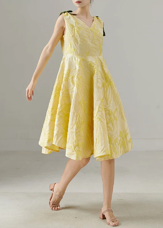 Handmade Yellow Jacquard Exra Large Hem Cotton Day Dress Summer End Of Month Blowout