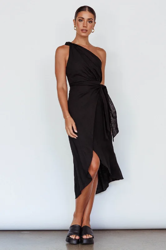 Island Time One-Shoulder Midi Dress Black All Season Fashion Collection