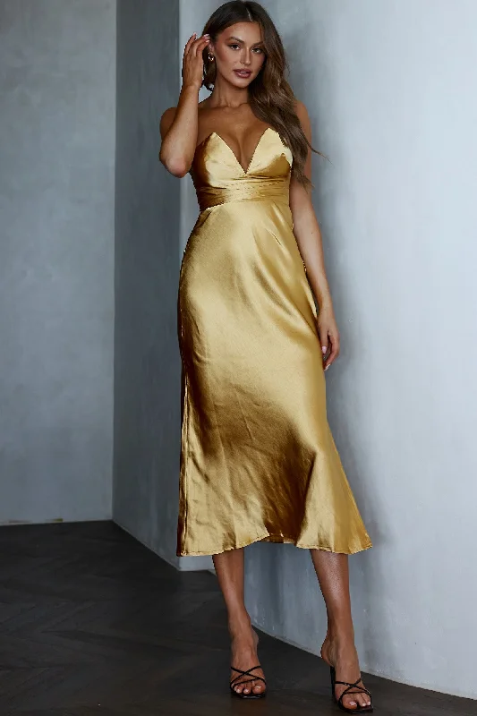 Ma Jolie Strapless Midi Dress Gold Season Sale