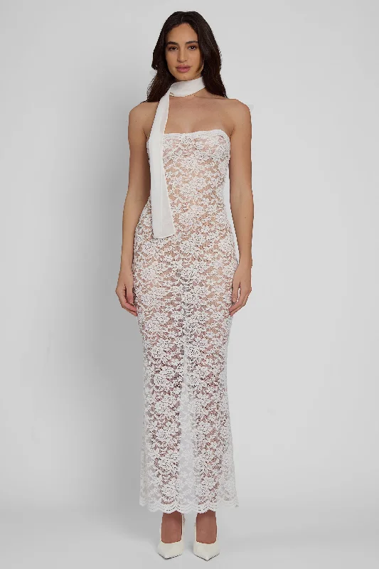 Soleil Scalloped Lace Midi Dress - White Trendy Attire For Her