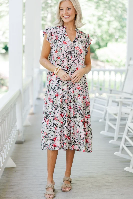 It's Another Day Black Ditsy Floral Midi Dress Limited Time Deal