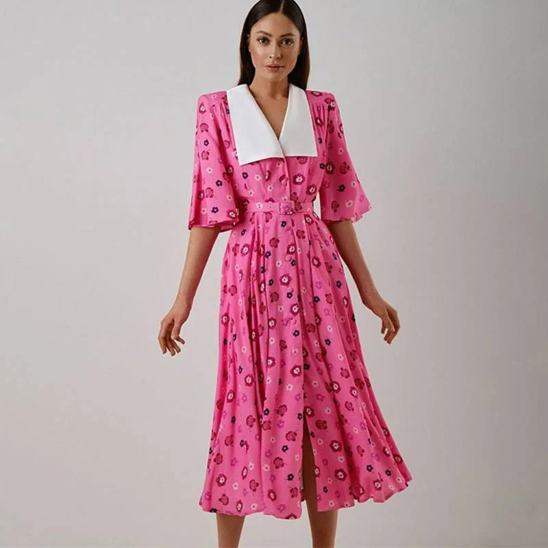 Cheryl Doll Collar Print Midi Dress Urban Sophistication