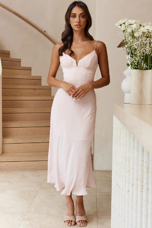 Lake Como Fitted Bodice Cami Strap Midi Dress Blush Chic Outfits