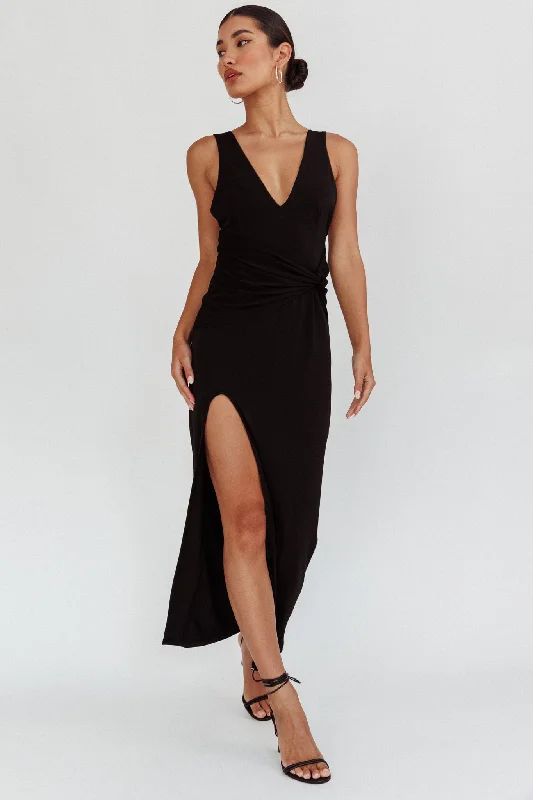 Eternal Waist Twist Split Dress Black Timeless Elegance Redefined