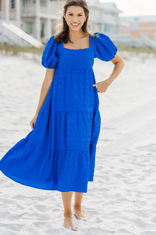 Think About It Blue Midi Dress Feminine Grace