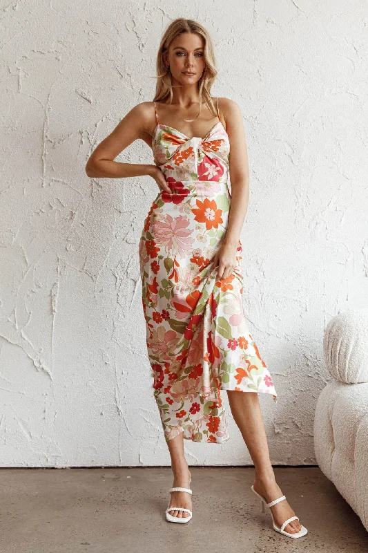 Sea Change Twist Bust Midi Dress Floral White Elegant Attire For The Modern Lady