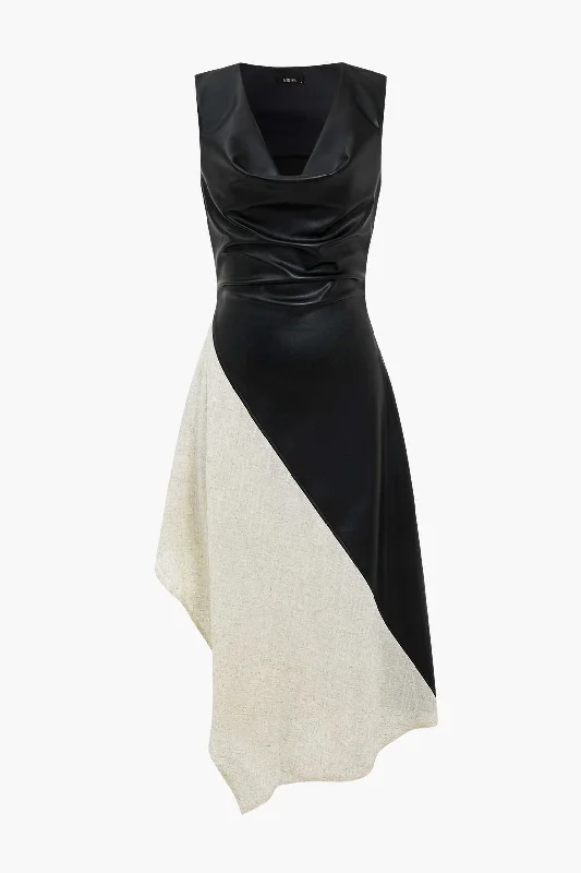 Color Block Draped Cowl Neck Asymmetrical Midi Dress Fashion For Every Occasion