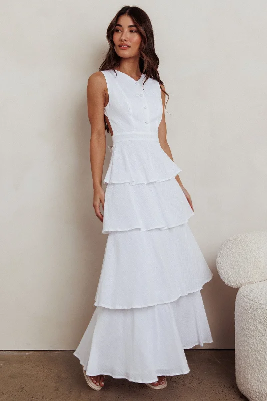 Just Perfect Tiered Ruffle Maxi Dress White Style Beyond Borders