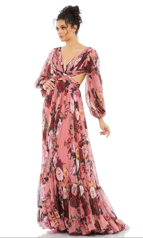 Ieena Duggal - 67946 Floral Printed Ruched A-Line Gown Trendy Street Style