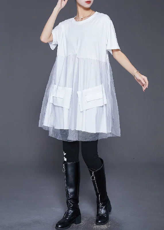 Diy White Oversized Tulle Patchwork Cotton Dress Summer Signature Style Essentials