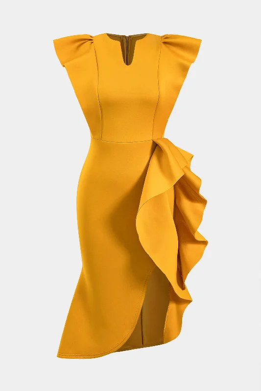 Ruffle Zipper Sleeveless Midi Dress Effortless Style