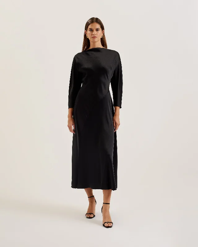 Avelli Curve Seam Detail Midi Dress Black Timeless Elegant