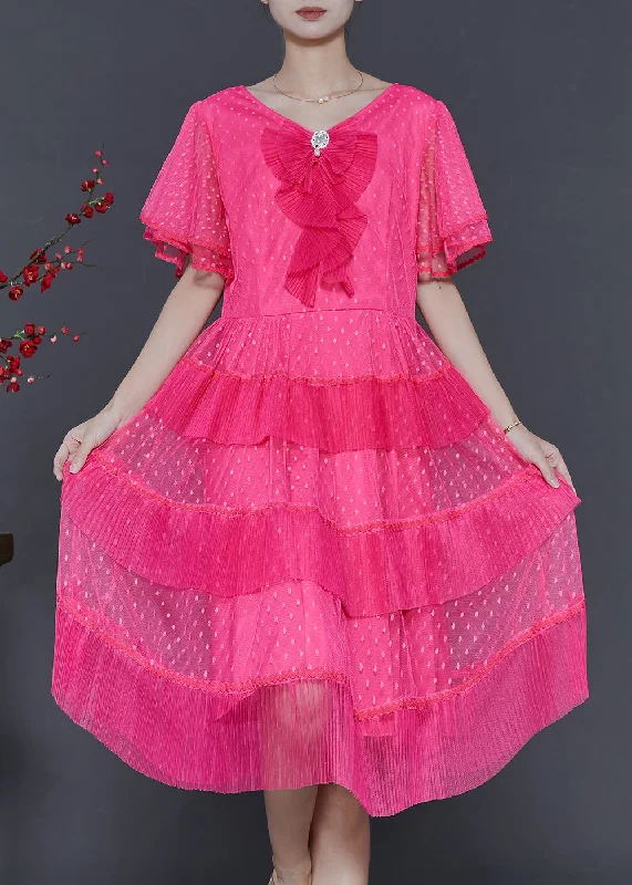 Beautiful Rose Dot Patchwork Tulle Mid Dress Summer Trend Forward Threads