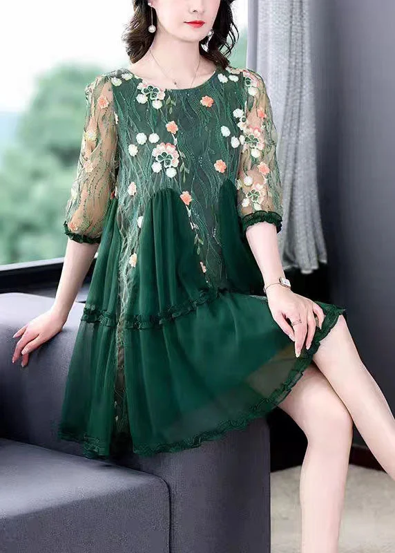 Boutique Green Embroideried Patchwork Tulle Mid Dresses Summer Fashion For Every Occasion