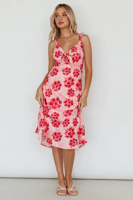 Starry Night Bust-Tie Midi Dress Floral Pink Inspired By You, Designed For You