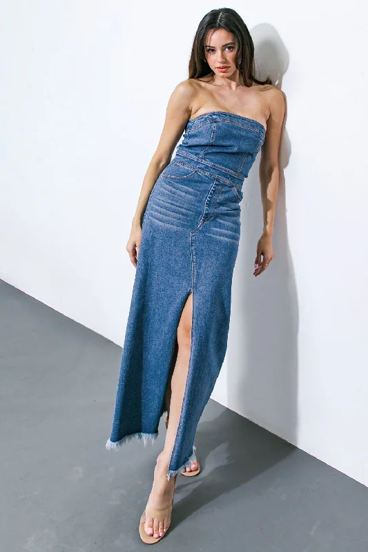 DREAMS COME TRUE DENIM MIDI DRESS Elevate Your Wardrobe