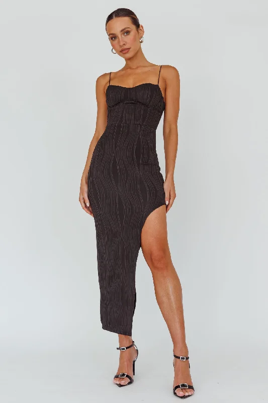 Silver Screen Queen Thigh Split Maxi Dress Stripe Black Low Price Special