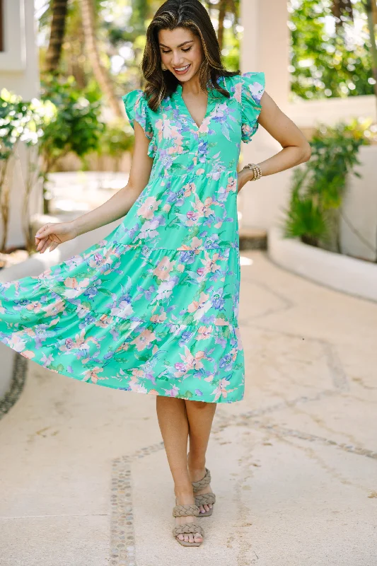 Tell Me More Green Floral Midi Dress Save Big