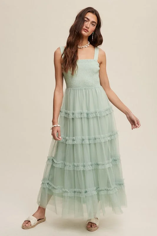 Honey Tiered Tulle Maxi Dress Fashion Sale