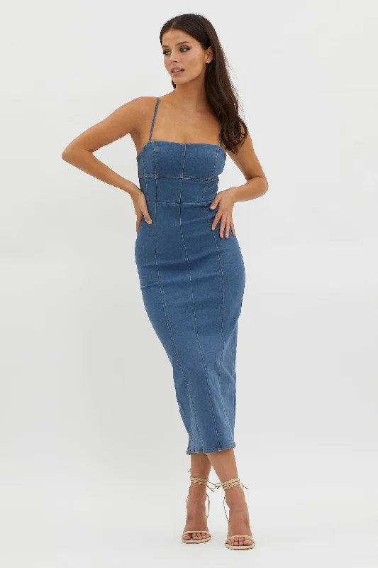 Lenni Denim Midi Dress Dark Blue Casual Chic