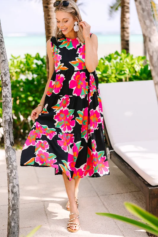 See You There Black Floral Midi Dress Get The Latest Trends